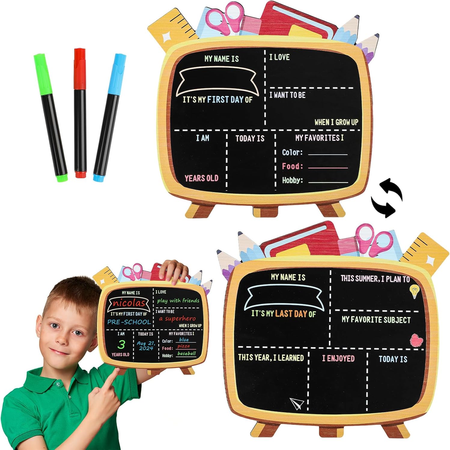 First Day Of School Sign - Chalkboard Last Day Display, Portable