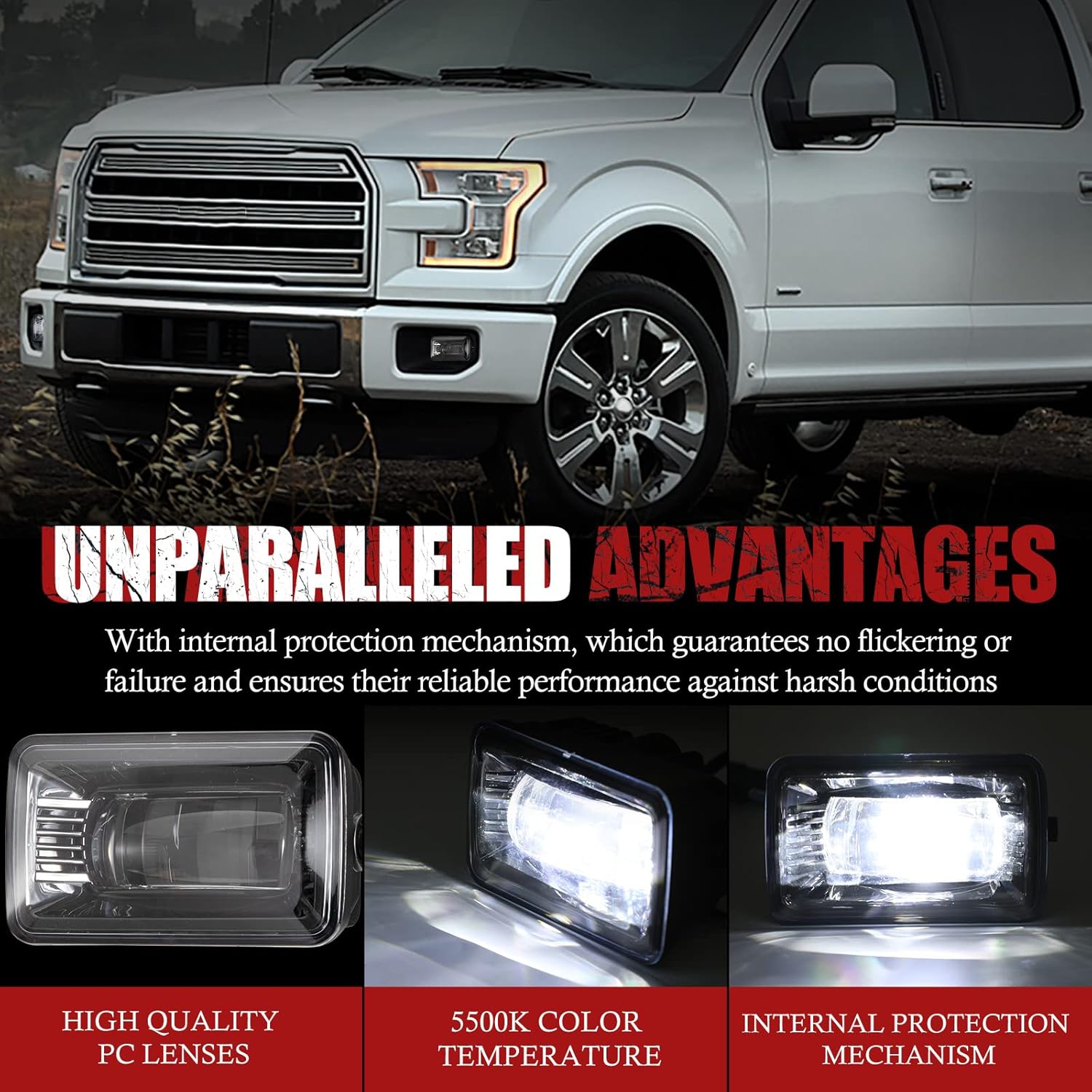 BUNKER INDUST LED Fog Lights for 2015-2020 Ford F150 / SUPER DUTY 2017 2018, OEM Bumper Driving Fog Lamp Kit