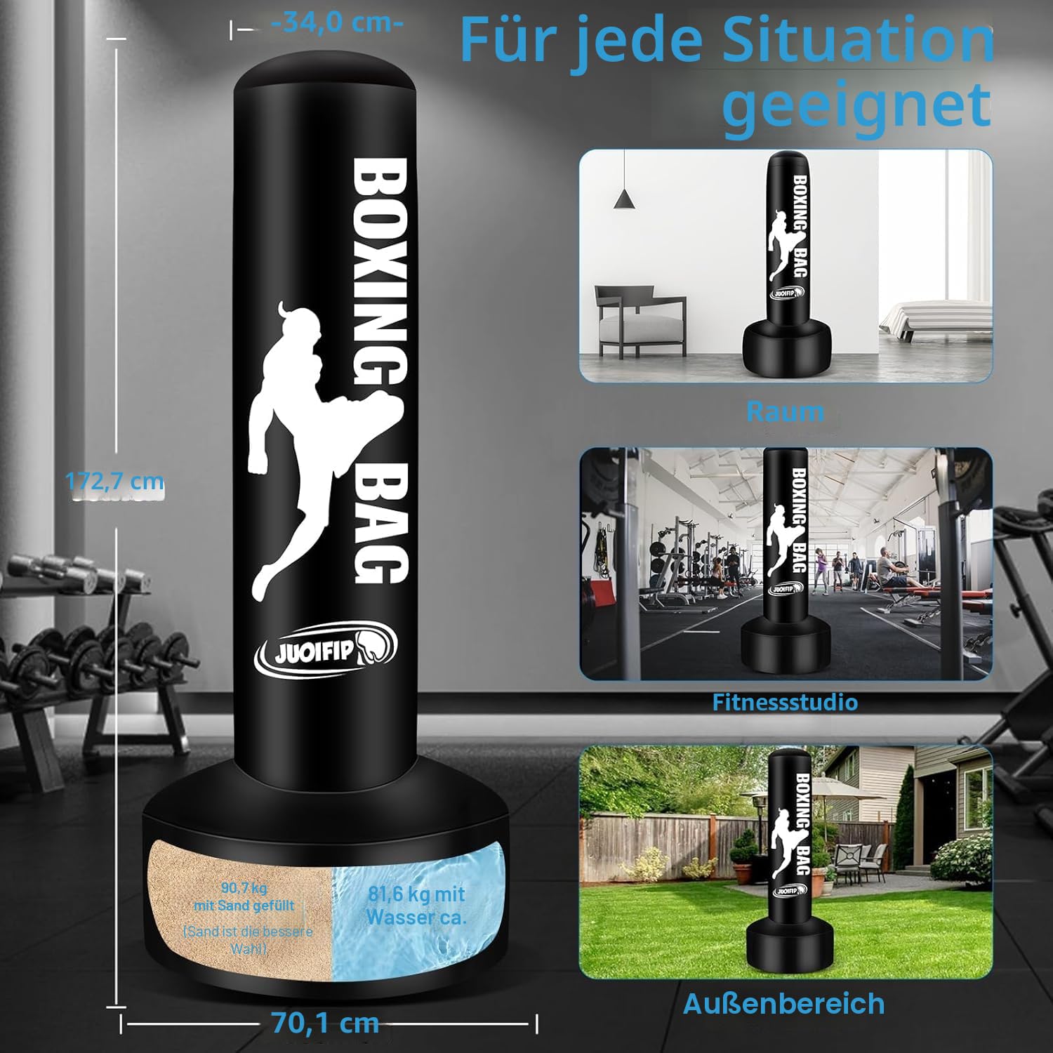 YORWHIN Boxsack Erwachsene 180cm, Aufblasbare Boxsack Stehend Freistehende Kickboxsäcke Ausrüstung für das Training MMA Muay Thai Fitness zu verwenden