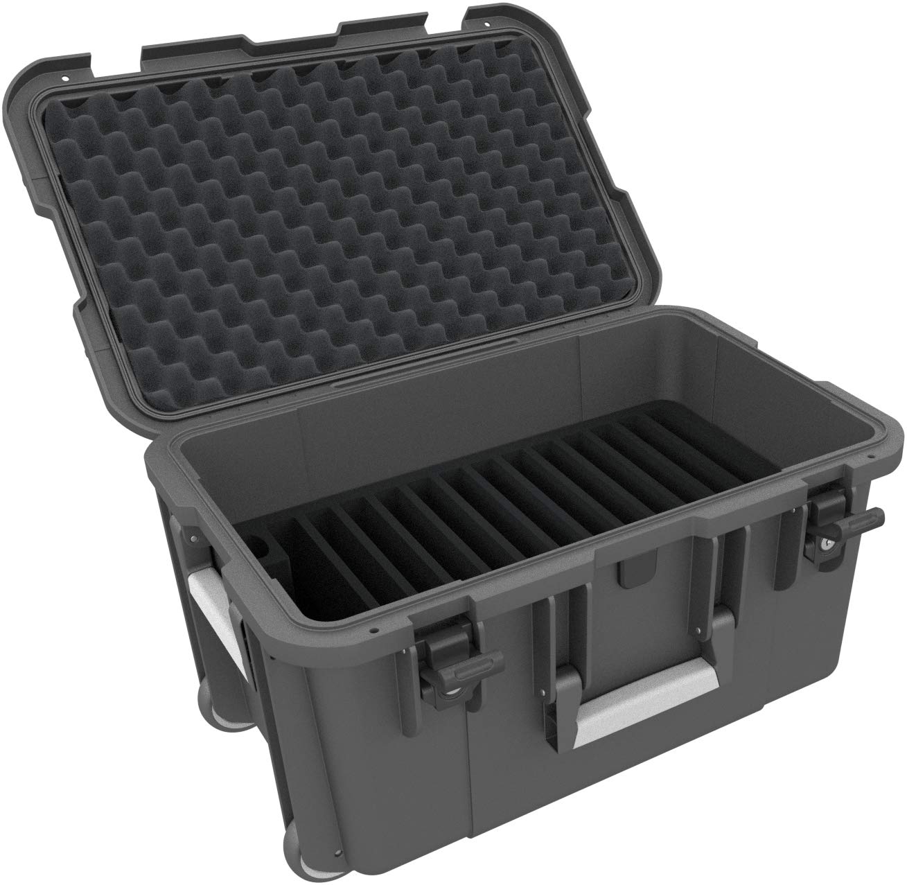 Feldherr Koffer/Trolley für 12 Tablets in XL-Hüllen - Fächer 26 mm breit - kompatibel mit Apple iPad, Samsung Galaxy Tab A oder Microsoft Surface Go