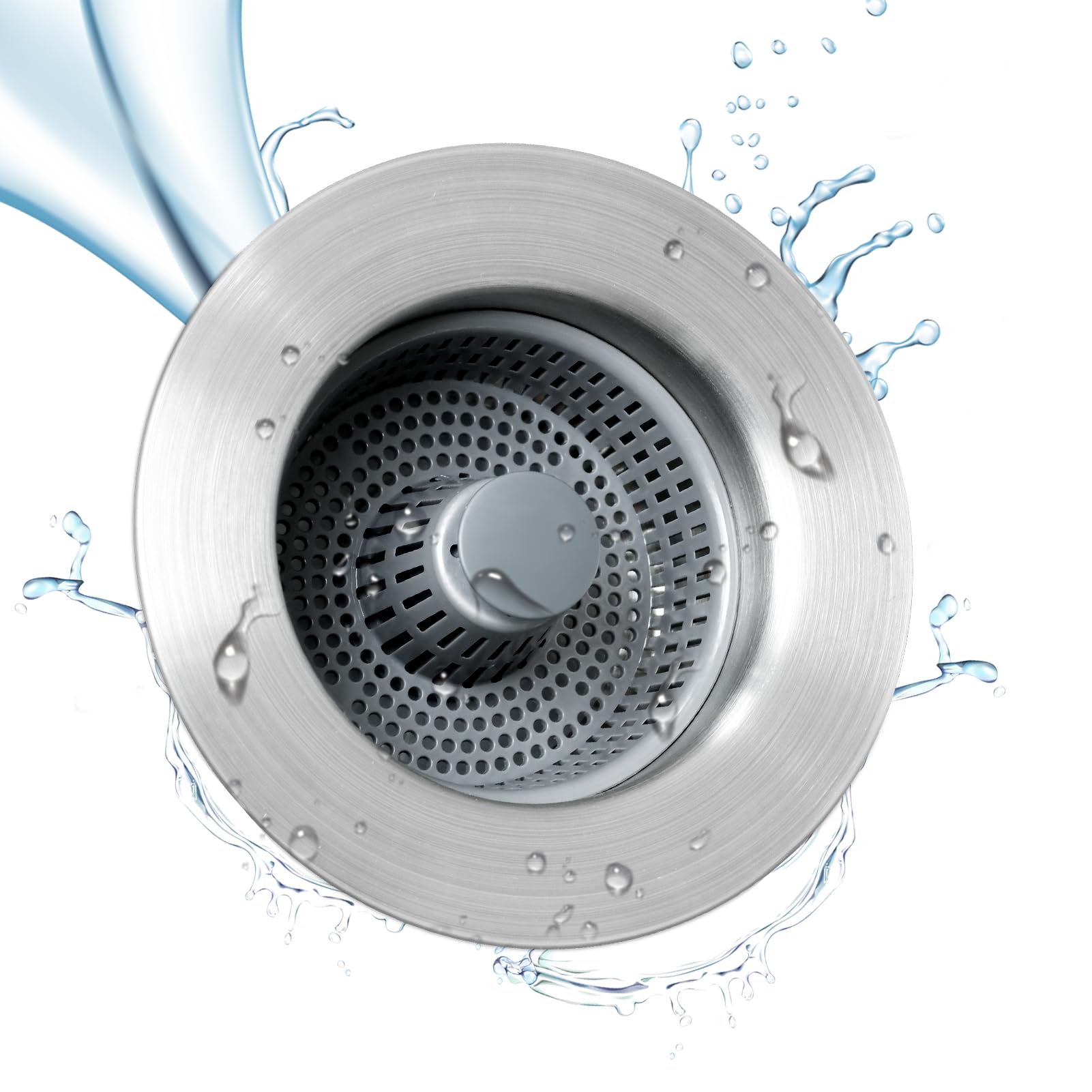 Pmueuff 3-in-1 Abflusssieb Küchenspüle - 304 Edelstahl Pop-Up Abflussstopfen