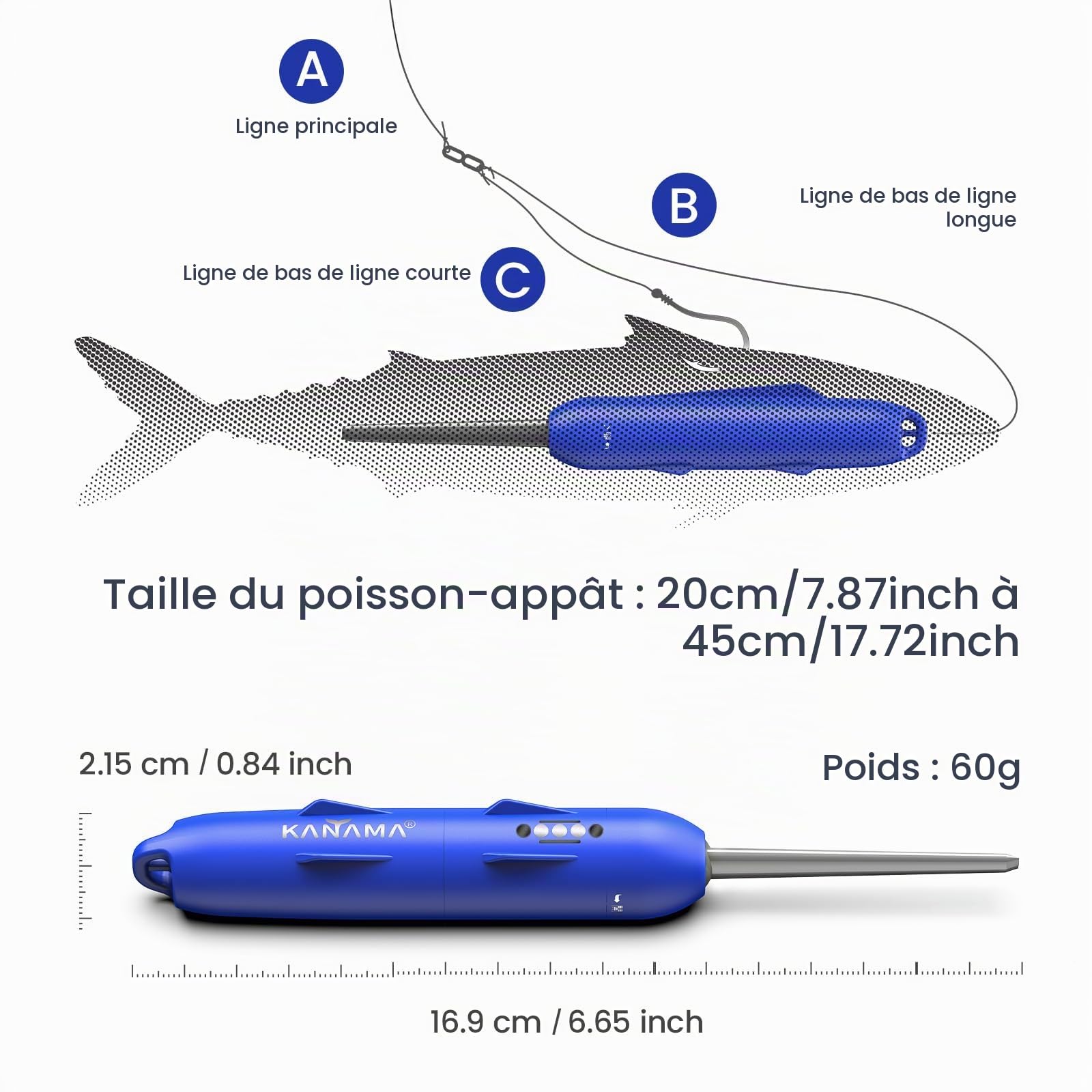 KANAMA Smart Bait Pro X – Leurre de Pêche Robotique Électronique Rechargeable Étanche 500 m, Réactivation d’Appâts Morts, pour Thon, Mérou, Brochet, pour Eau Douce Et Salée, 1 Set