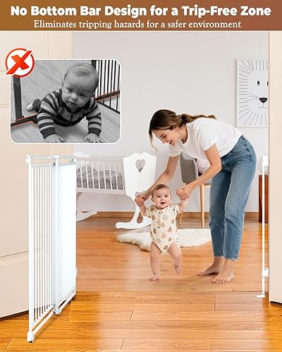 Miniatura 4 de Puerta para perros de 34 a 53 pulgadas sin barra inferior para escaleras, puerta de seguridad infantil extra alta de 39 pulgadas con diseño de