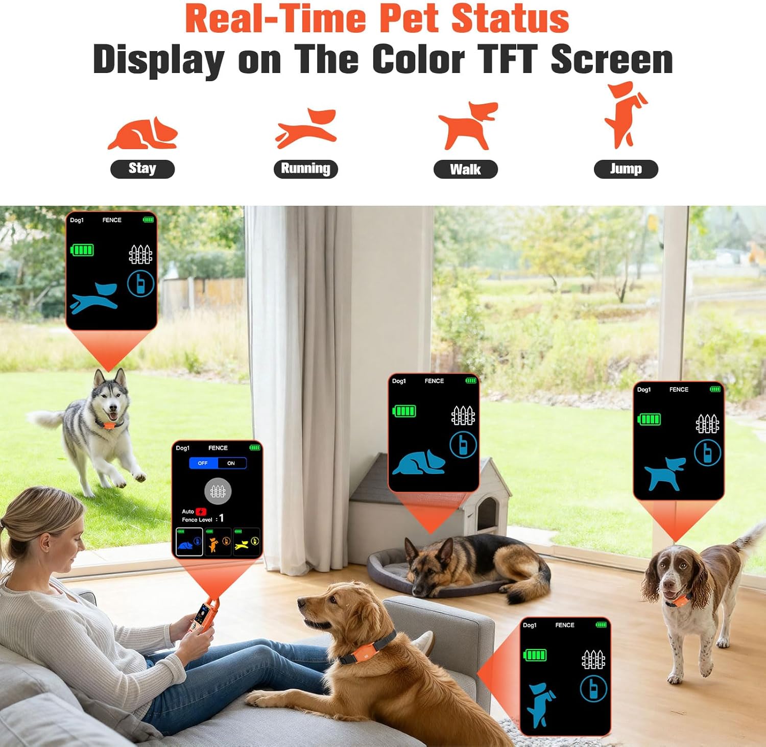 4-in-1 Wireless Dog Fence System, Electric Fences for Medium Large Dogs, 4 Modes Training Collar with Remote, IPX7 Waterproof, Portable Indoor & Outdoor Safe Pet Containment for 2 Dogs