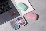 3 Pack 8 Compartments Travel Pill Organizer, Daily Pill Case Small Pill Box for Pocket Purse, Portable Pill Container Medicine Vitamin Organizer, Pink, Purple, Cyan