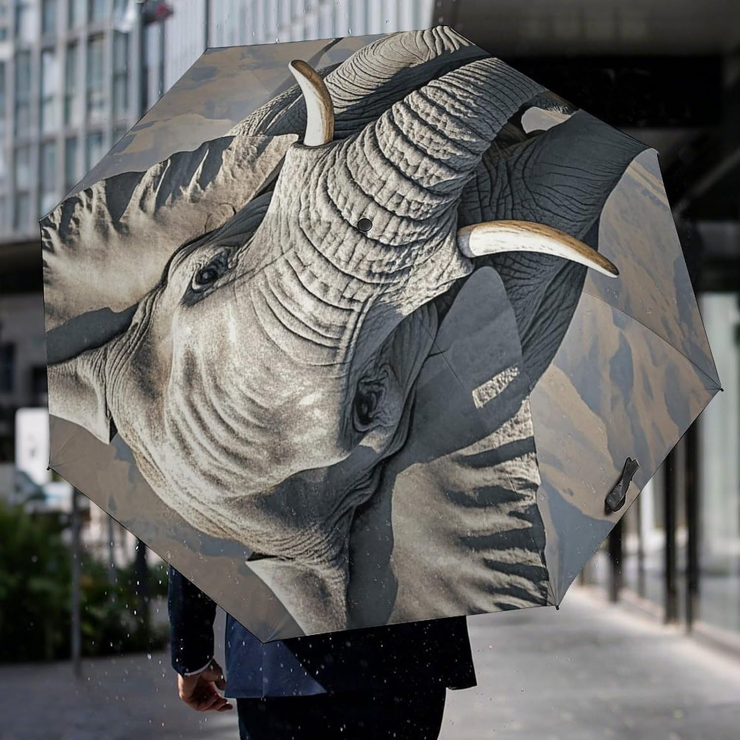 Elephant Pattern Golf Umbrellas-2 Fold Automatic,Windproof Umbrella with Portable,Strong,Folding Umbrella for Women Men