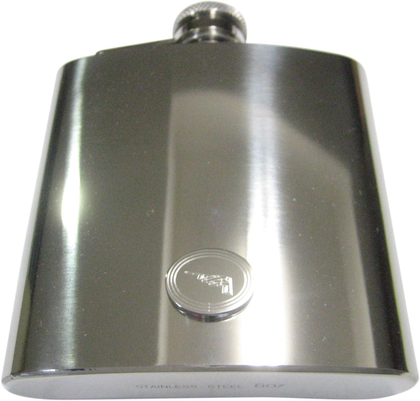 Kiola Designs Silver Toned Etched Oval Stealth Bomber Plane 6 Oz. Stainless Steel Flask
