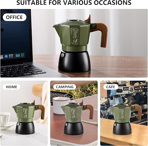 Miniatura 7 de Bincoo Estufa pequeña para hacer café expreso, 2 tazas, olla de café expreso, cafetera italiana de 4.1 fl oz para café con leche capuchino, cafetera