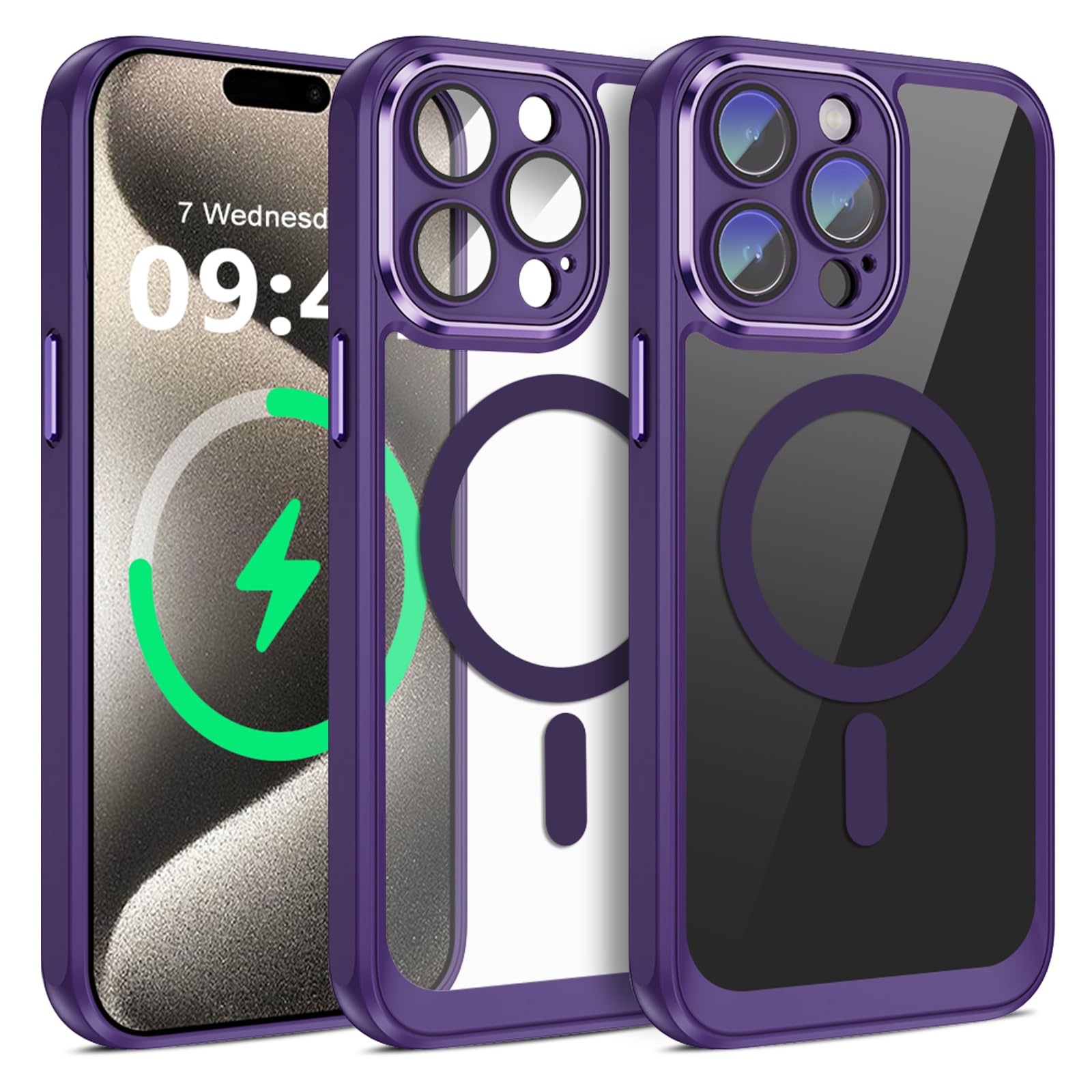 Cover per iPhone 15 Pro Max Custodia con 2 Pezzi Vetro Temperato, Compatibile co