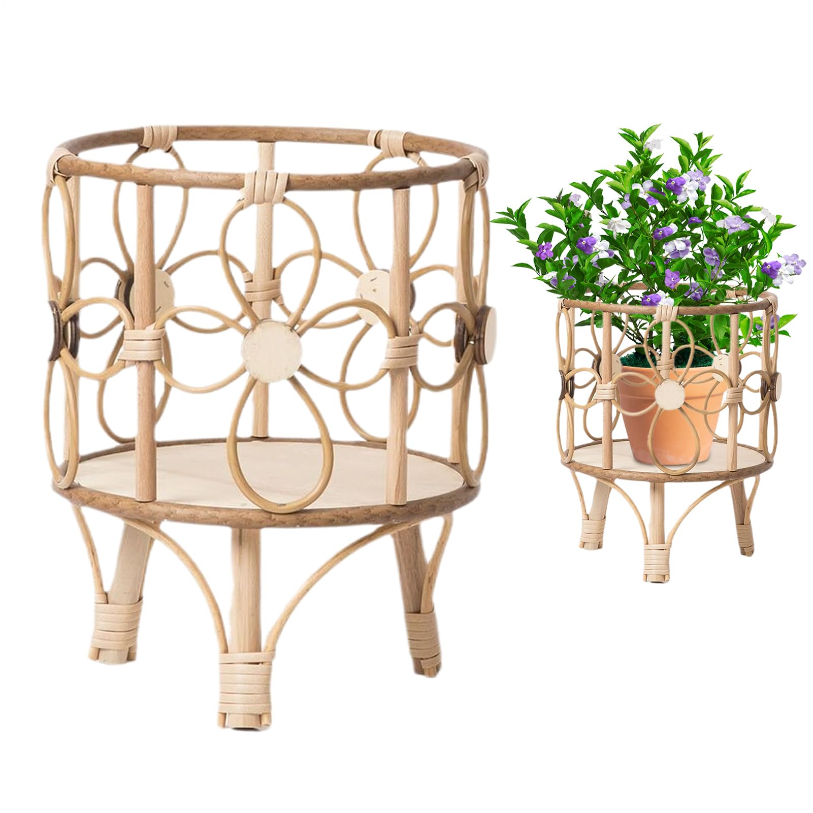 Soporte para plantas de ratán para decorar su balcón o patio con encanto rústico