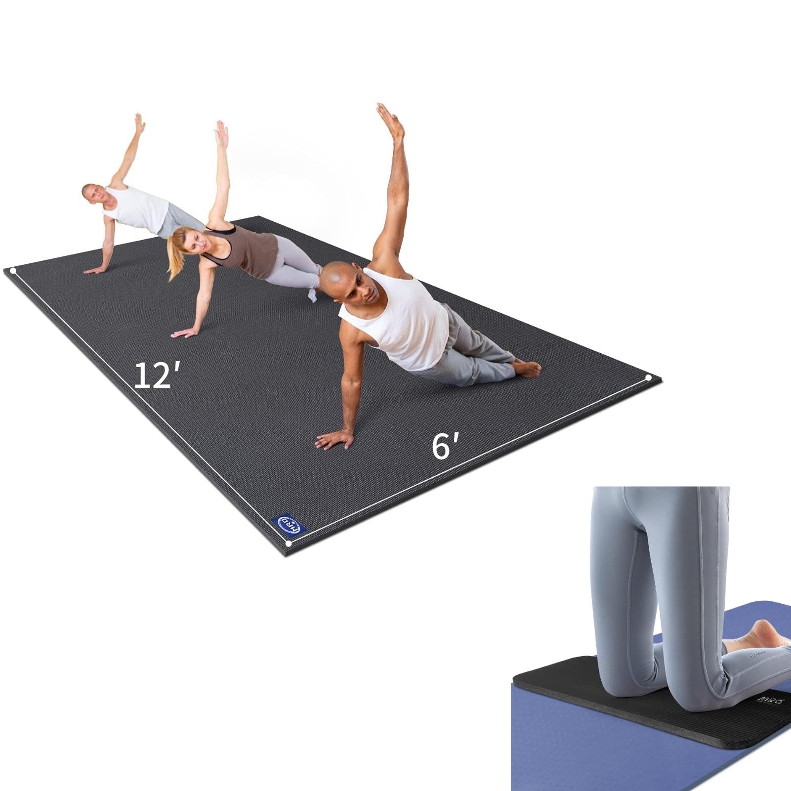 MRO Large Yoga Mat for Home Gym Workout 6x12x9mm and Yoga Knee Pad 24x10x0 6 Extra Wide and