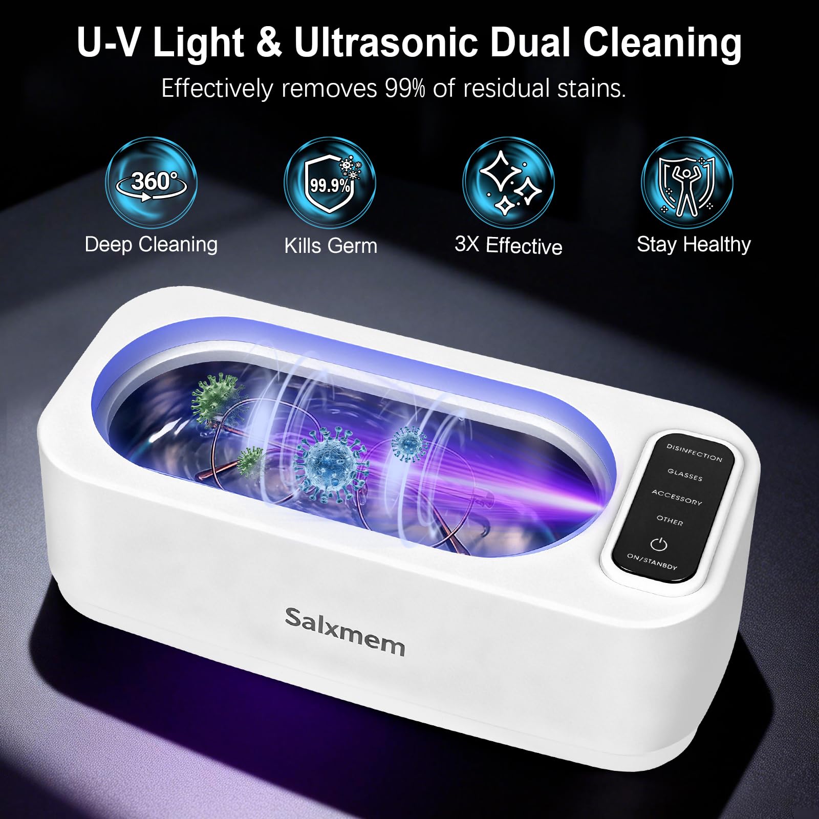 Limpiador ultrasónico de joyas, limpiador ultrasónico de 50 KHz, 350 ml, máquina limpiadora ultrasónica portátil con 3 modos de temporizador para retenedores, joyas, plata, gafas, dentaduras