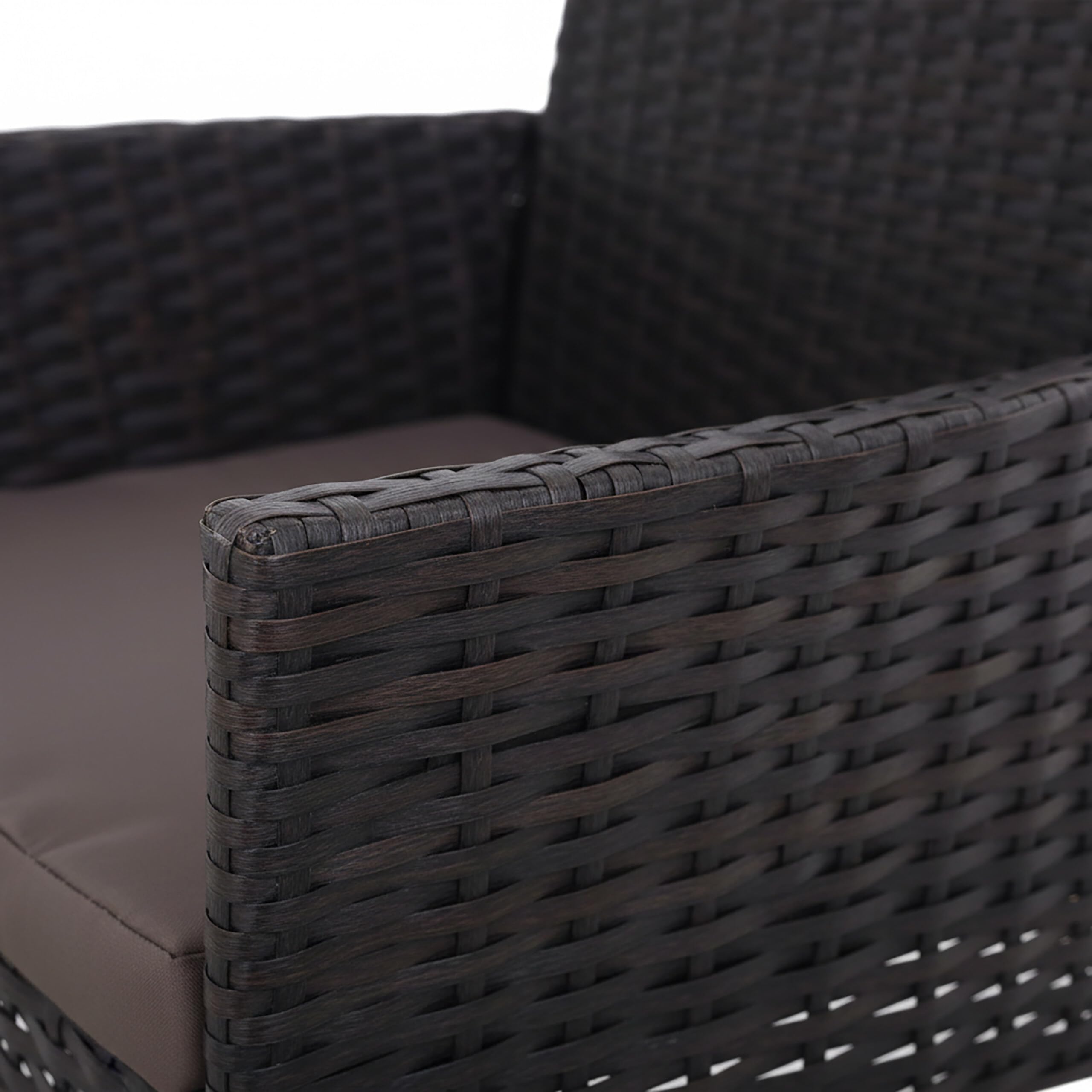 Relaxdays Ensemble Jardin 3 pcs, Salon résine tressée 2 pers., 2 fauteuils + Table Verre, extérieur, Noir