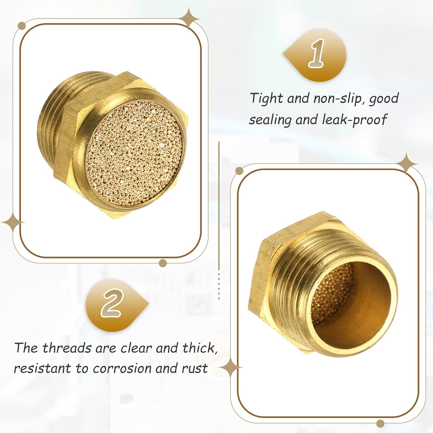MECCANIXITY 1Pcs Air Compressor Muffler, 3/8" NPT-17mm Male Thread Sintered Bronze Exhaust for Pneumatic Tools Industrial Machinery, Flat