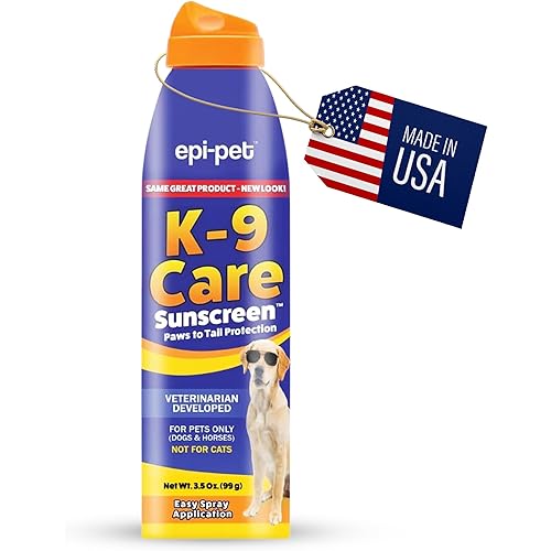 Epi-Pet K-9 Care Sunscreen, Paws to Tail Protection, Prevents Sunburns on Dogs and Horses, Sun Protector Spray, SPF 30+, Non-Greasy/Oily Solution – 3.5 oz