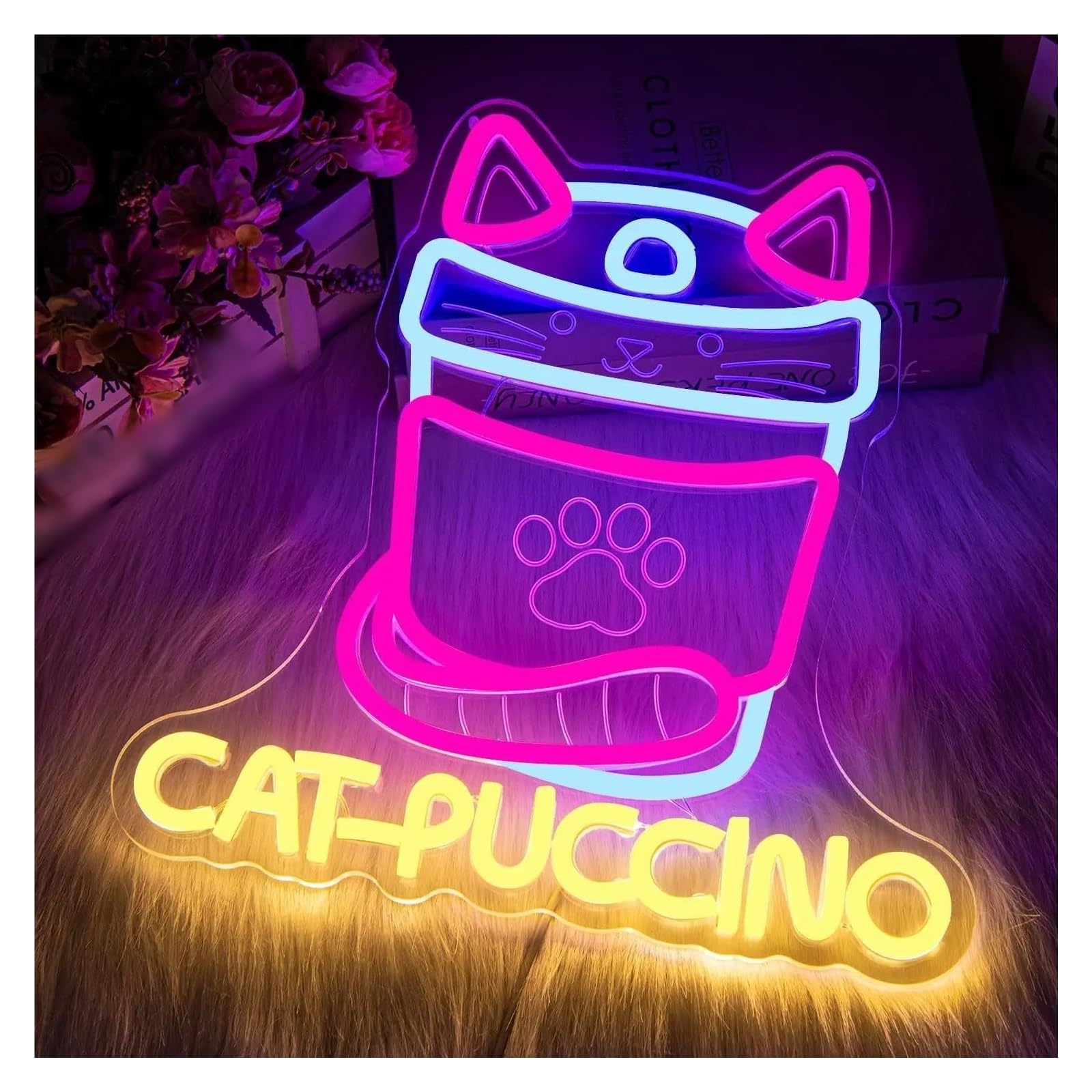 néon signe Panneau Néon En Forme De Chat Alimenté Par USB, Décoration Murale Pour Café, Maison, Dessert, Café, Restaurant, Chambre De Fille,33cmх31.8cm