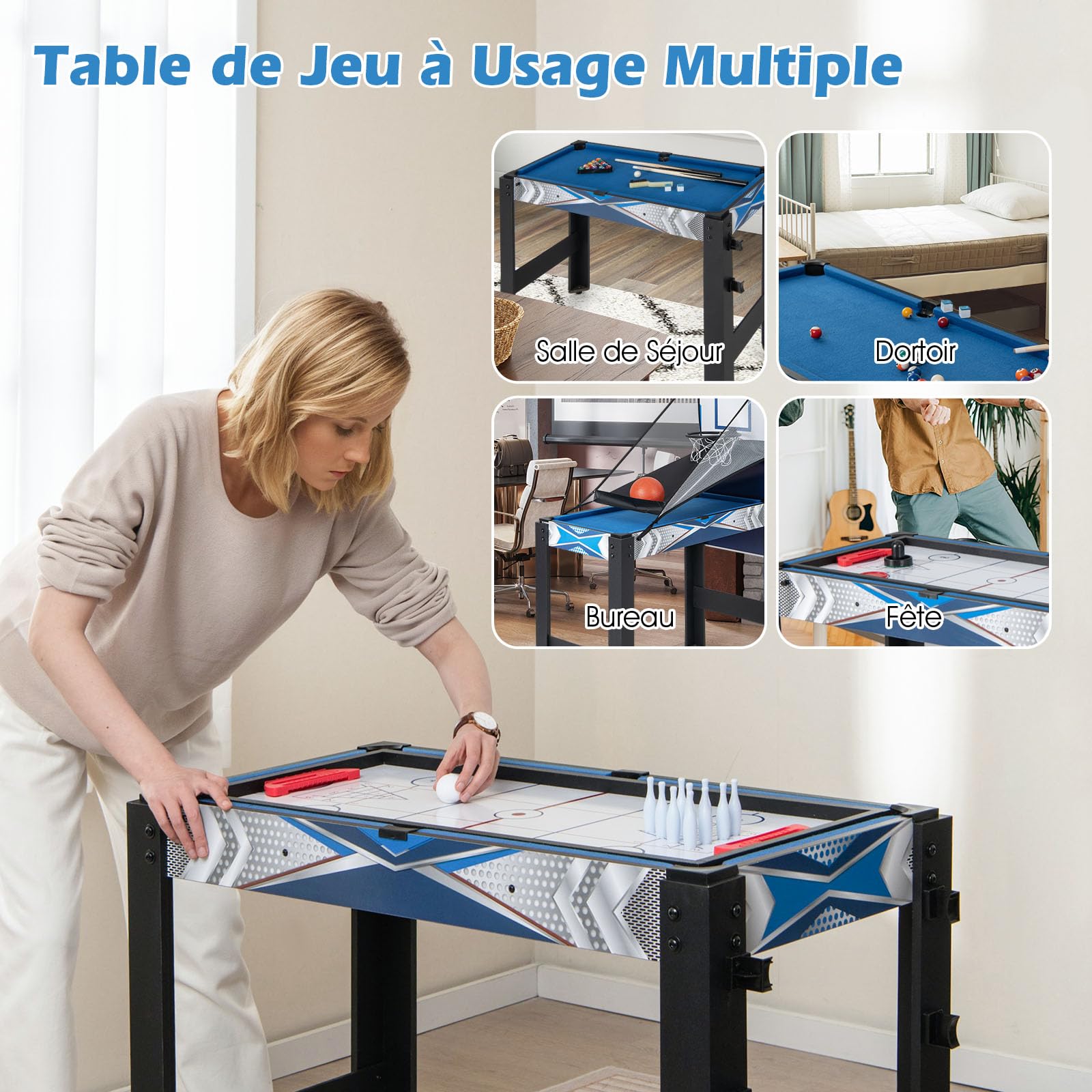 GOPLUS 6 en 1 Table de Jeu 6 en 1 Interieur, Table Multi-Jeux de Basket-Ball, Billard, Ping-Pong, Hockey, Palets, Bowling, pour Salle de Jeux, pour Enfants et Adultes