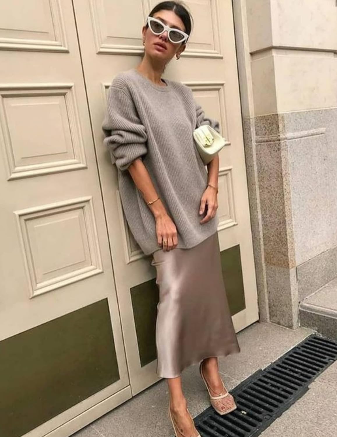 HOTOUCH Womens High Waist Summer Satin Skirt Elegant Zipper Skirts Silk Midi Skirt Long Slip Skirt Champagne Small - Image 2