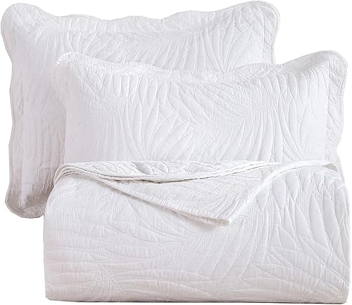 vctops Juego de colcha de 3 piezas con bordado de hojas bohemias de 100 % algodón, colcha de retazos de tamaño Queen con fundas (Queen grande,