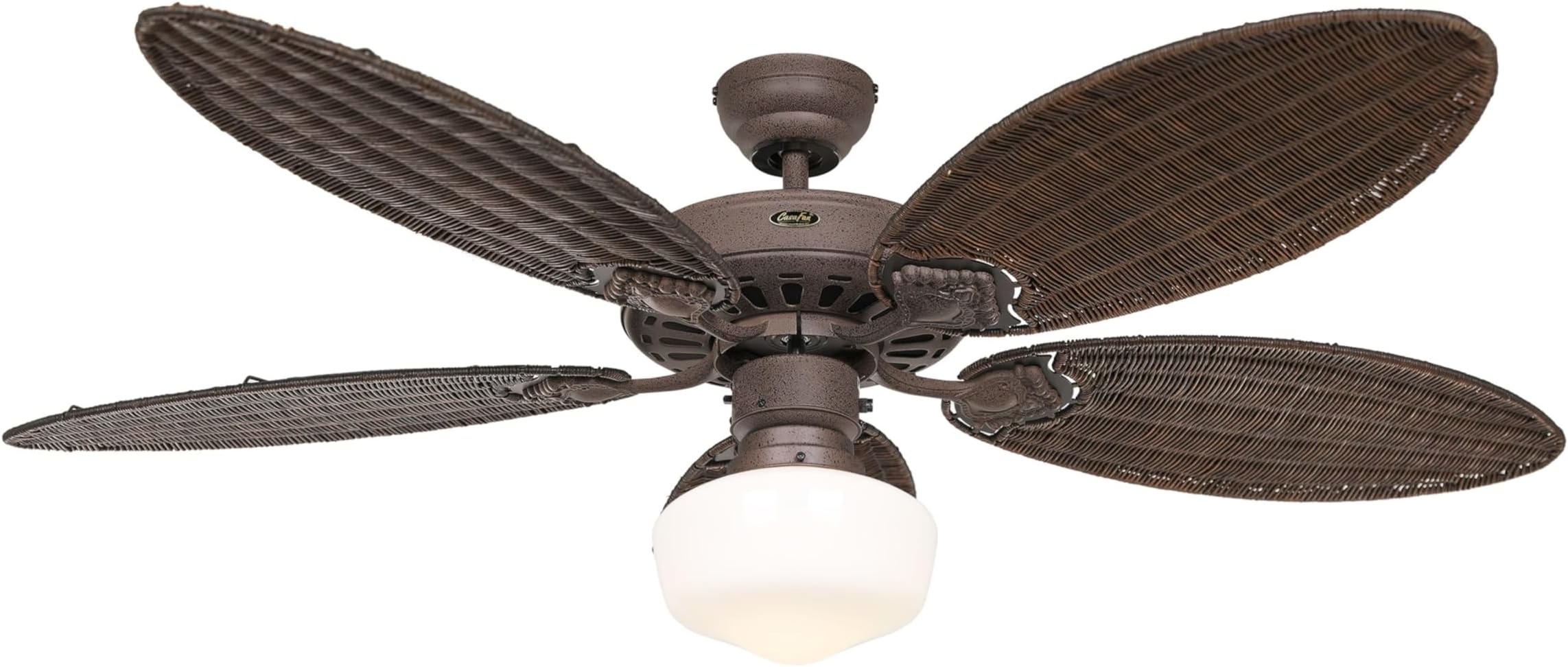 Classic Royal Ceiling Fan 132 cm Brown Antique with Blade Set Rattan and Light with Pull Cord