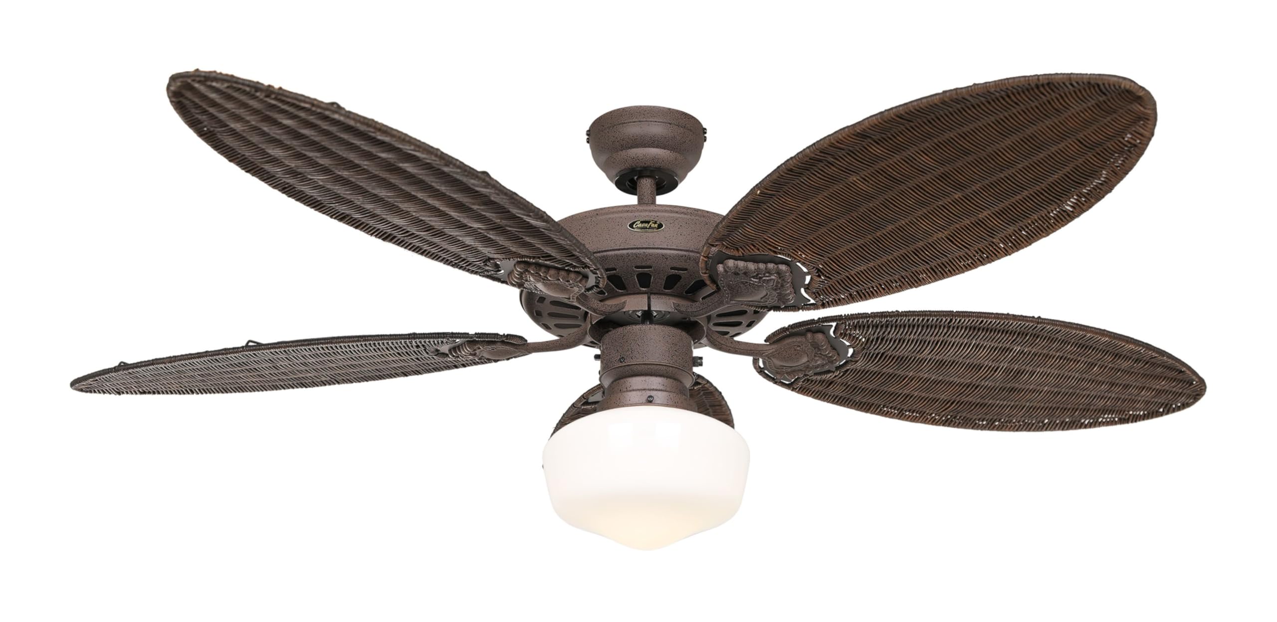 Classic Royal Ceiling Fan 132 cm Brown Antique with Blade Set Rattan and Light with Pull Cord