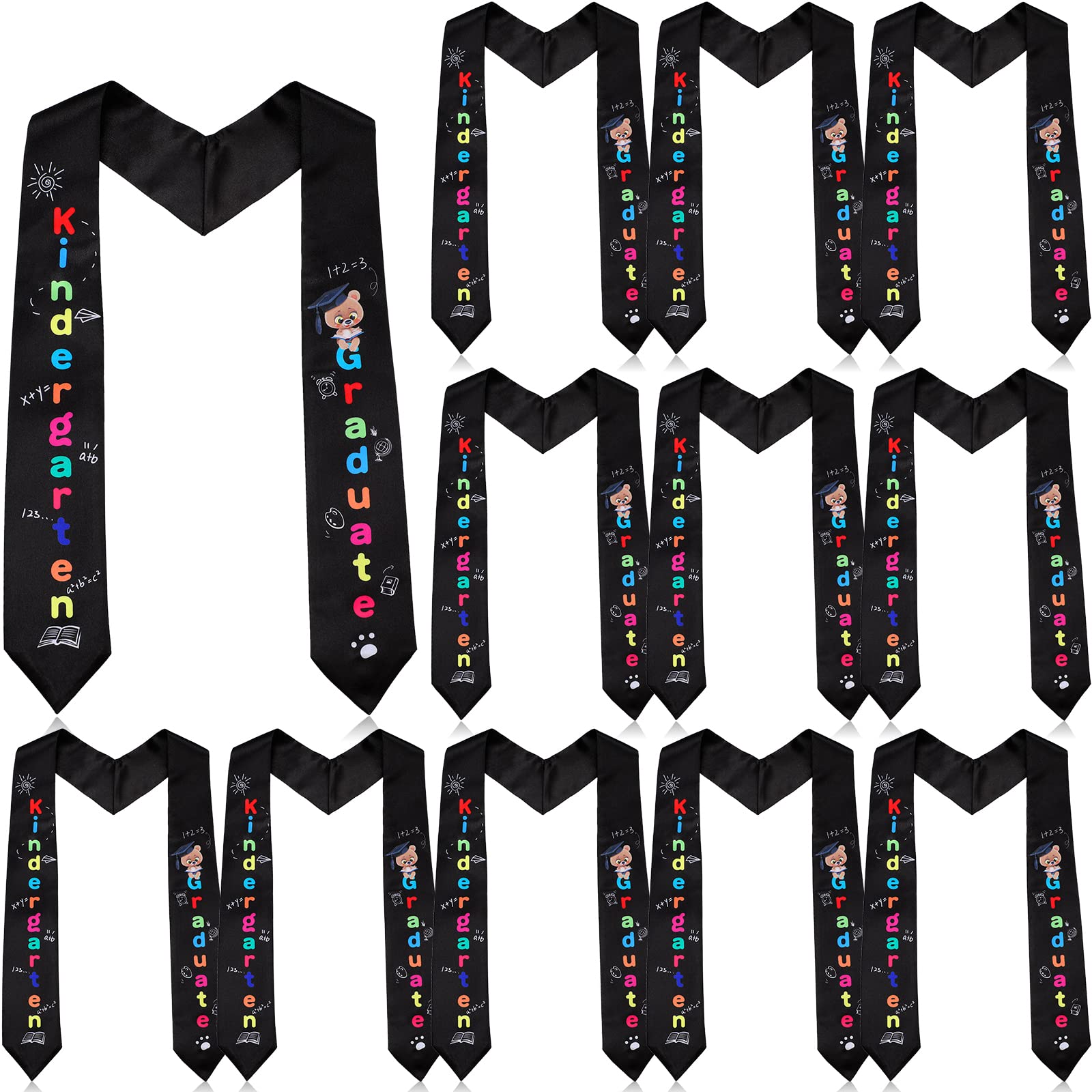 Therwen 24 Pcs Kids Graduation Stole Kindergarten Printed Mexican Graduation Sash Bulk 2023 Preschool Graduate Gown Decor