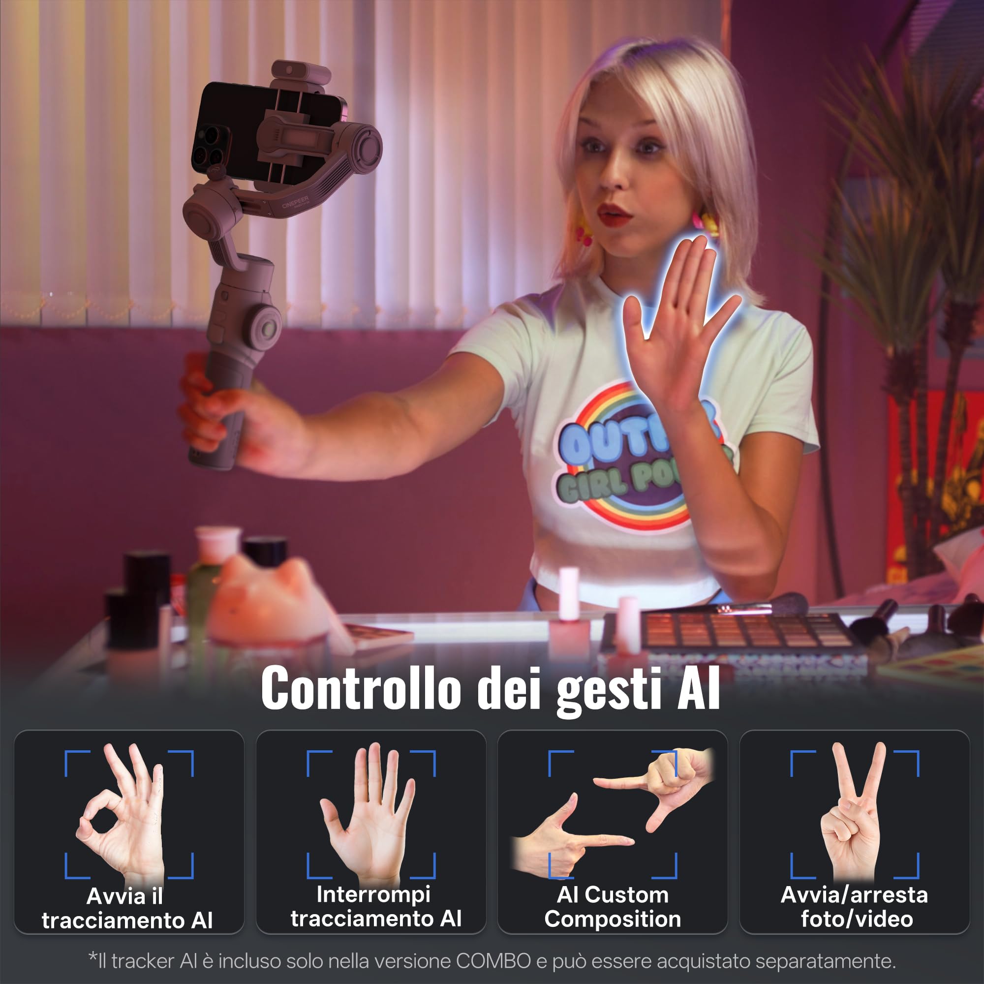 ZHIYUN CINEPEER SMOOTH 5E Combo Stabilizzatore per Smartphone, Intelligent AI Tracking, Luce di Riempimento Integrata & Magnetica, 3 Assi Gimbal, Modifica Intelligente, Carico 300g