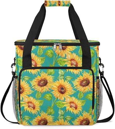 Bolsa de viaje para cafetera, diseño de girasoles y flores, de dibujos animados, compatible con Keurig K-Mini o K-Mini Plus, portátil, de una sola