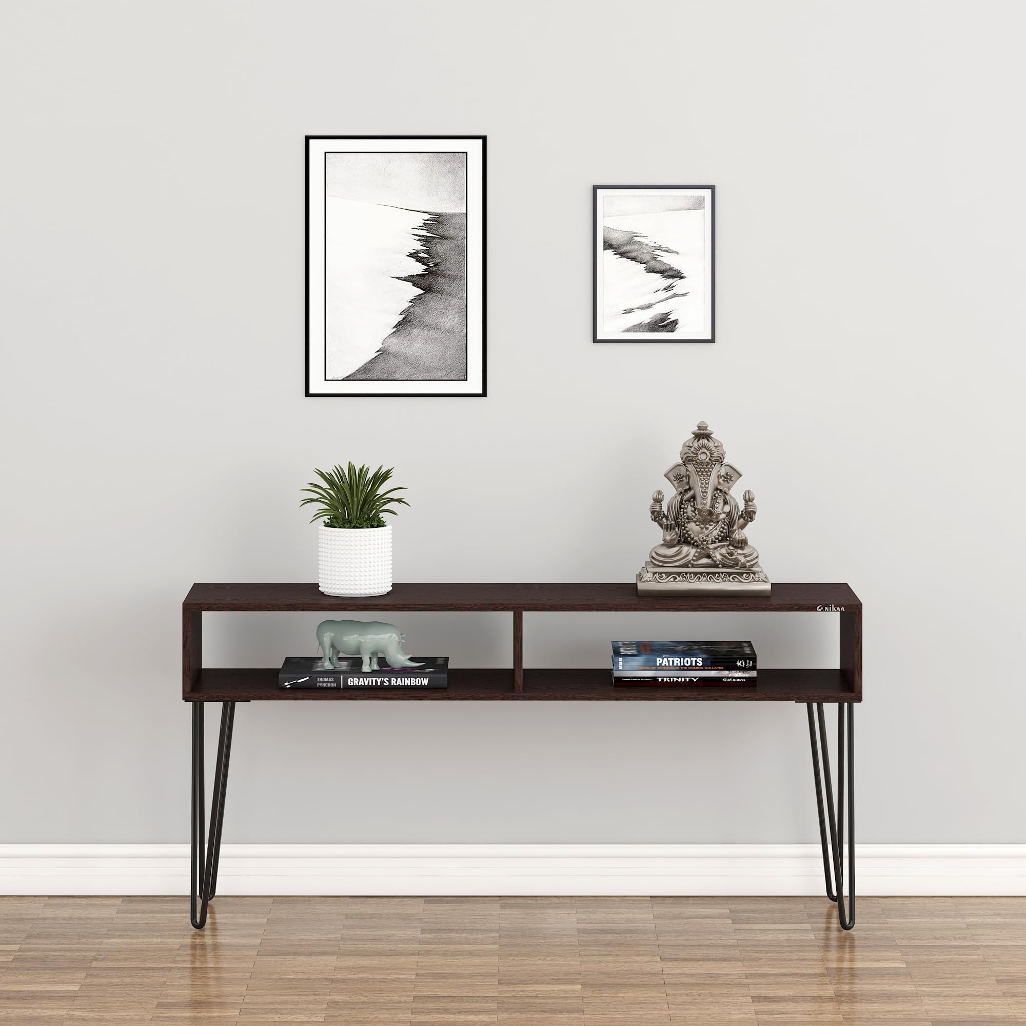 Anikaa Hux Console Tables Sofa Table Side Table Hallway Enteryway Living Room Wood Top & Metal Frame (Wenge/Black) D.I.Y