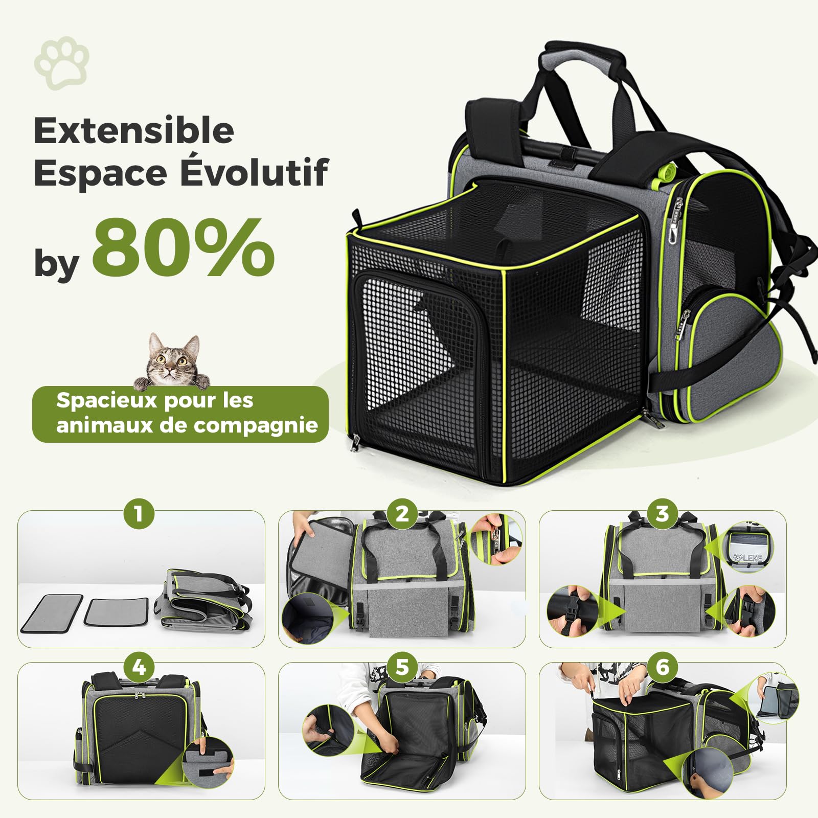 Lekesky Sac Transport Chat Petit Chien Extensible, Sac à Dos Chat Bubble avec Fenêtre en Filet, Sacs de Voyage Portable et Pliable pour Chat, Sacs Animaux Respirant et Léger, Gris