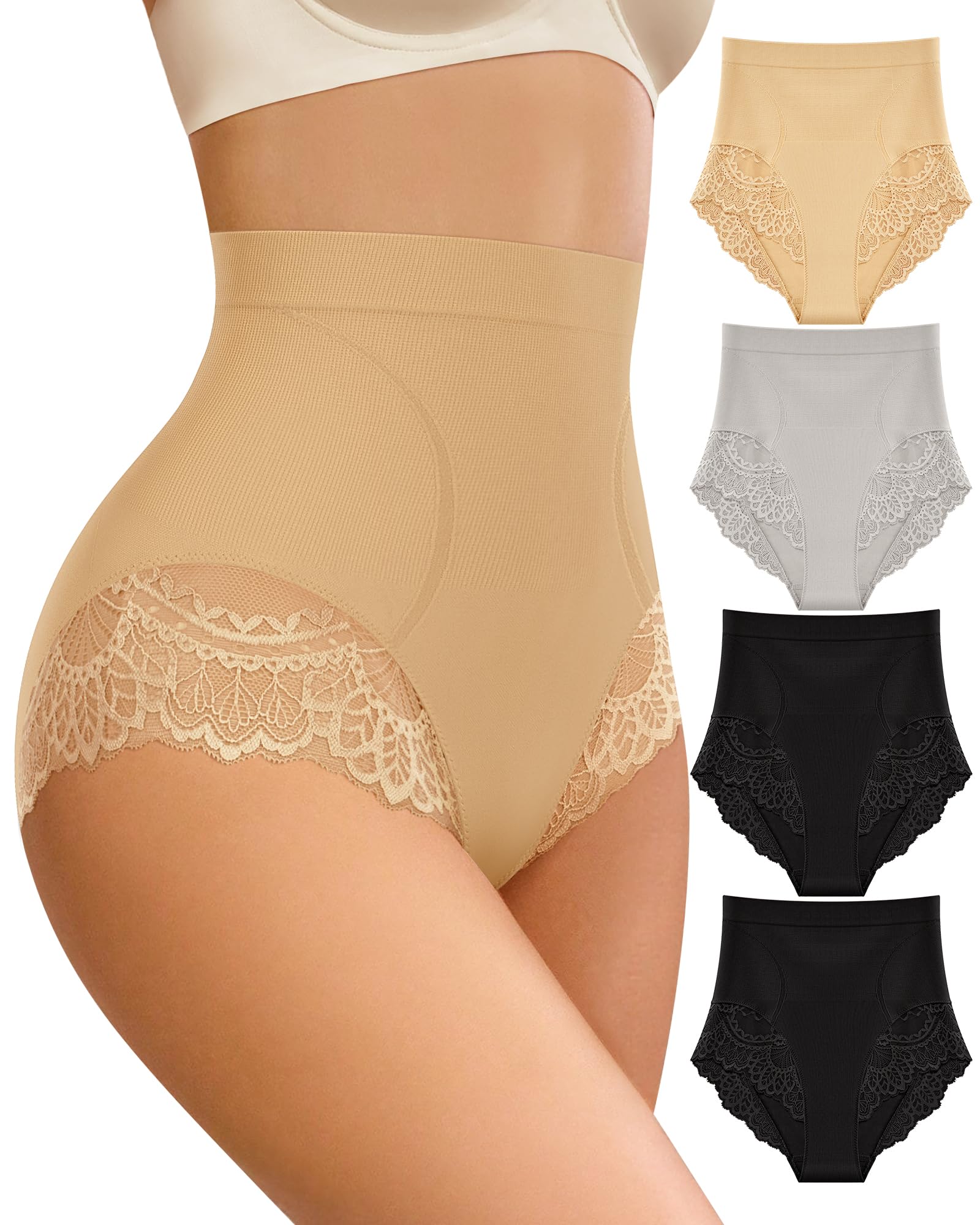 MIOTAN Damesondergoed, buikcontrole, hoge taille, stretch, mesh, volledige dekking, ademende slip, verpakking van 4 stuks, M