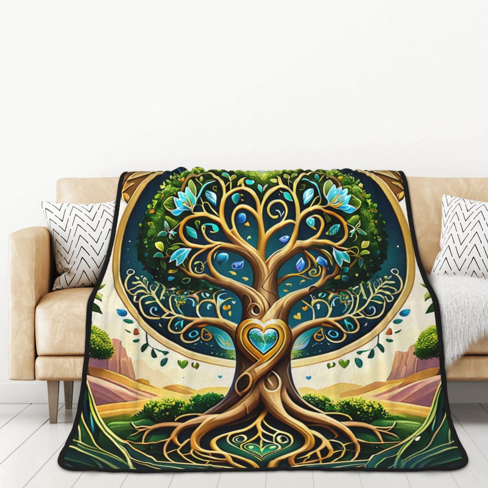 Coperta in flanella a doppio strato con stampa a forma di cuore con albero della vita, 152,4 x 203,2 cm, coperta ponderata per adulti