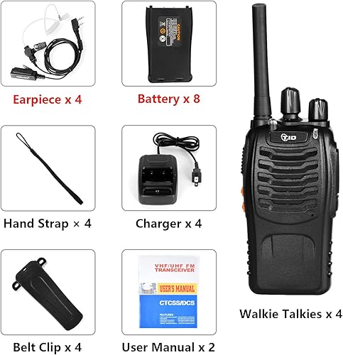 Miniatura 8 de TID TD-V2 Walkie Talkies para adultos con auricular y 8 baterías, radios de 2 vías, Walkie Talkies de largo alcance con radio bidireccional