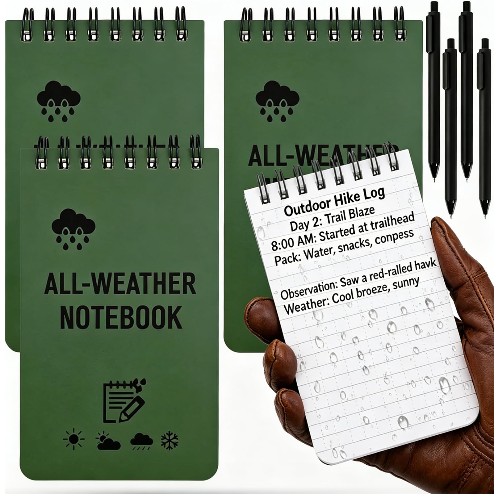 4 PCS Pocket Notebook Waterproof Notebook with 4 PCS Black Ballpoint Pens