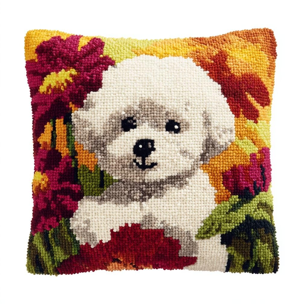 AxiangziK Latch Hook Kit for Adults 43x43cm,Bichon Frise and Flowers