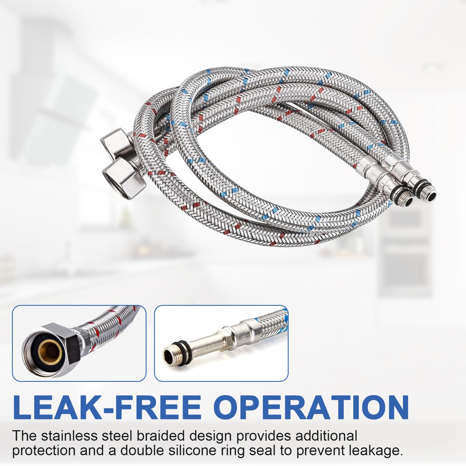 DVGW geteste flexibele slang 3/8 ÜM x 3/8 AG wateraansluitslang verlenging kraanslang incl. afdichtingen. Hoekventiel-slangverlenging voor waterkraan (lengte: 300 mm
