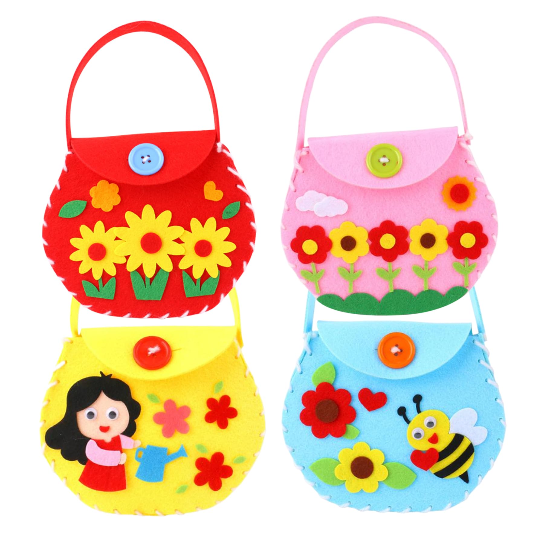 Hperu Kids Sewing Kit 4Pcs Cute Handbag Felt Sewing Kit 4 Different Fun DIY Craft Purse Helps Develop Fine Motor Skills for Kids Beginner