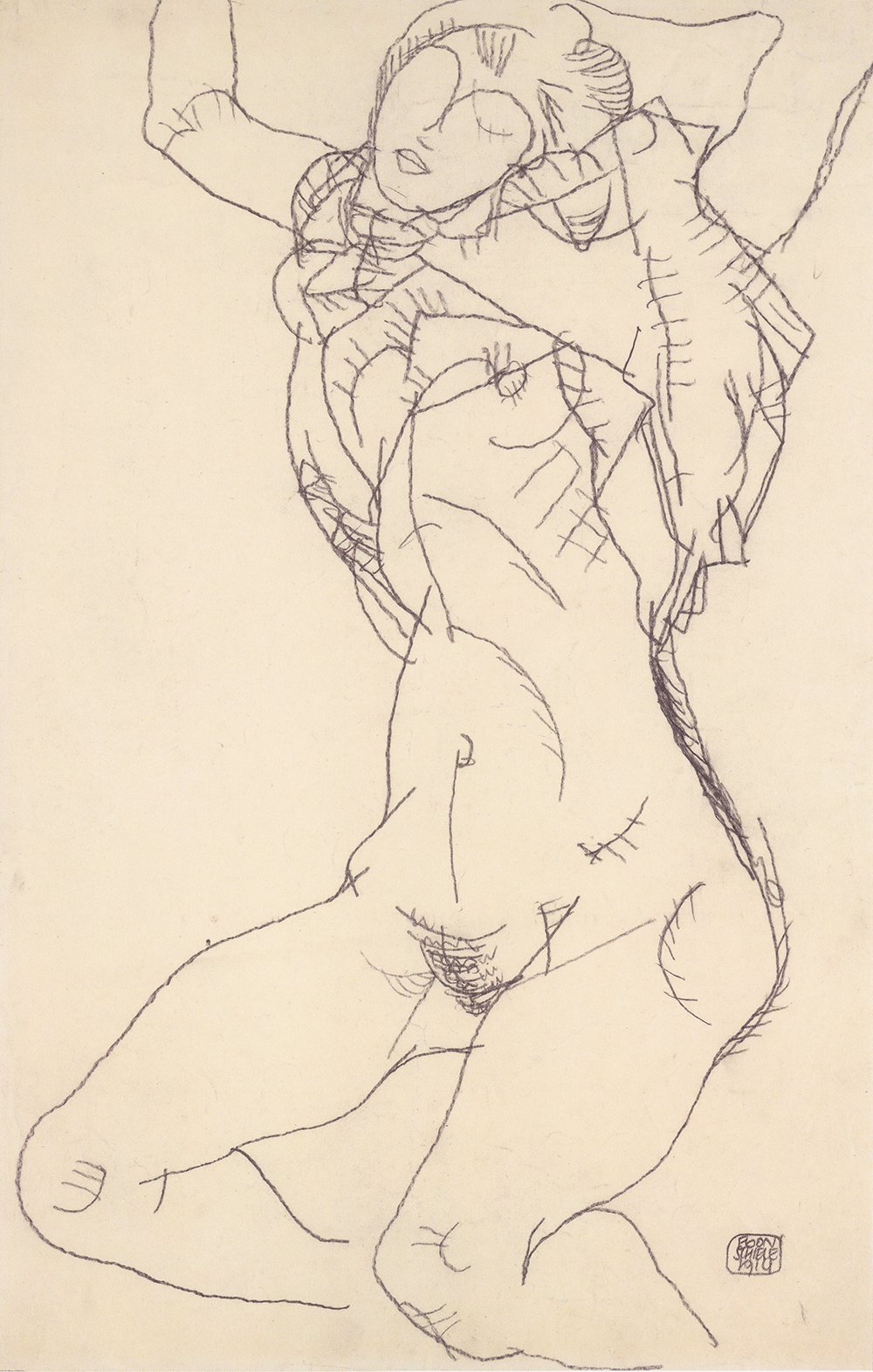 Lámina decorativa Egon Schiele Liegender Halbtakt, póster artístico pequeño de 1914