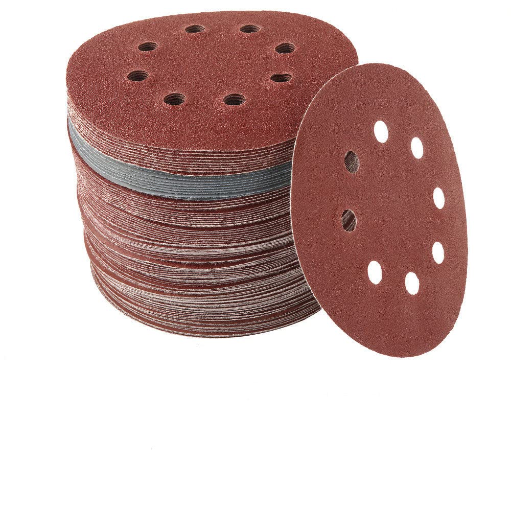 100 Uds. De papel de lija de forma redonda, discos de lijado de 125mm, papel de lija de bucle de gancho para coche, hoja de papel de lija, almohadilla de pulido para lijadora de 8 orificios, incoloro