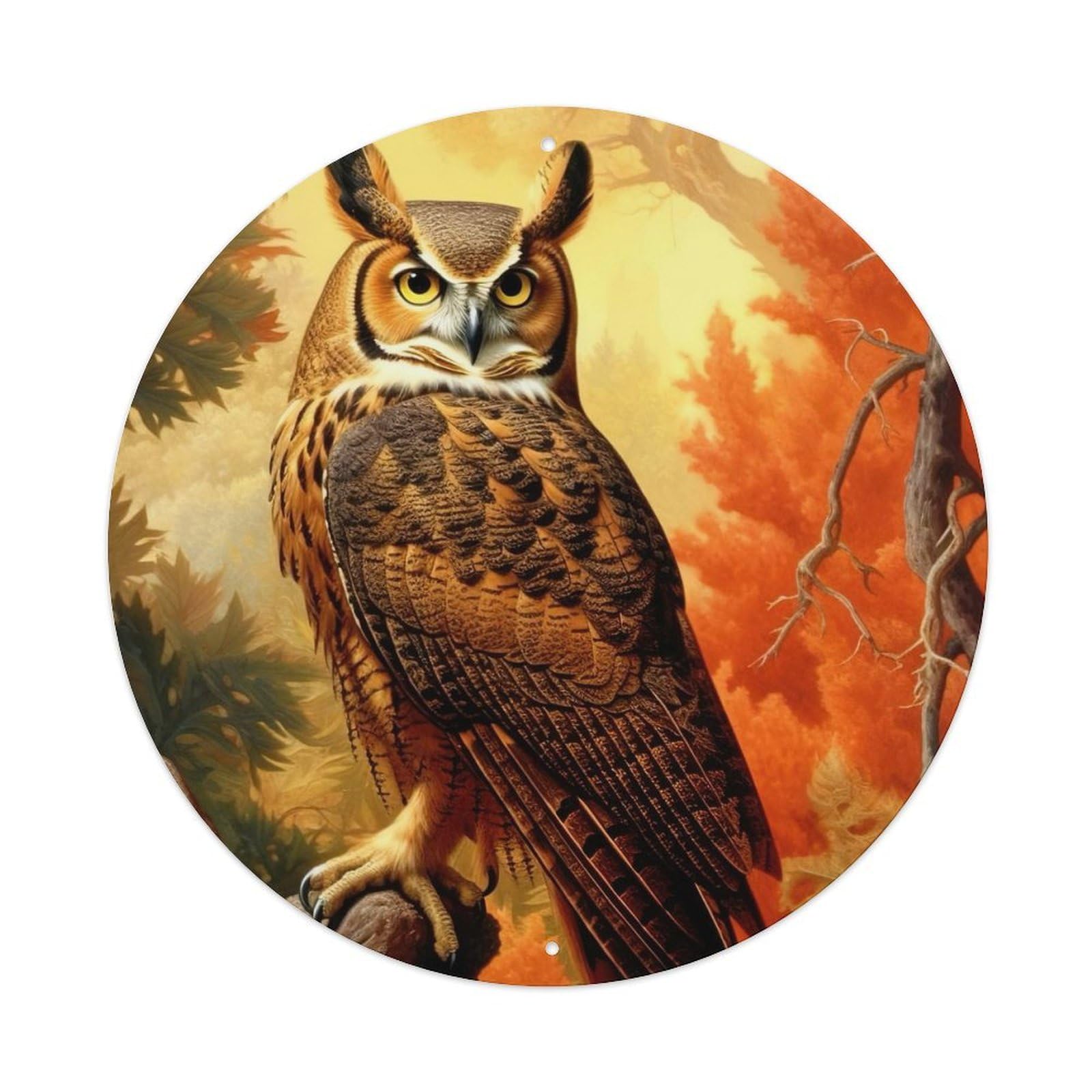 Animal Artwork Owl in The Tree Vintage Metal Tin Sign Plaque Wall Decor for Cafe, Club Bar, Office, Garden Metal Poster 8x8Inch