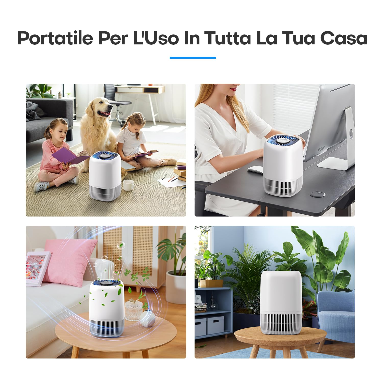 OMISOON Purificatore d'Aria Personale, Filtro HEPA H13 99,97%, Consumo Energetico Ridotto a 5W, Adatto per Stanze da 10㎡ a 15㎡, Silenzioso 22db, Elimina Efficacemente Polline e Polvere, Capelli