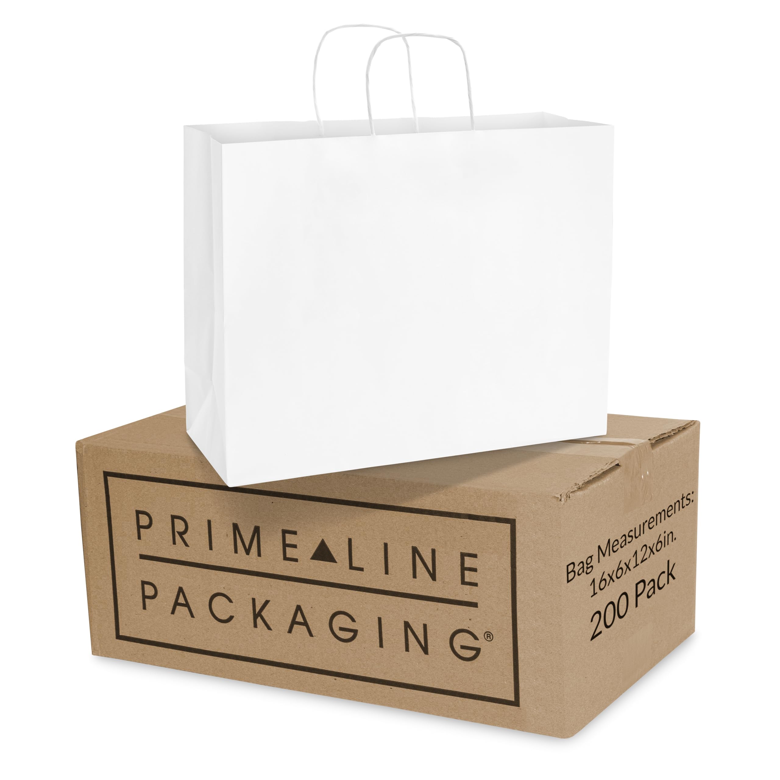 Białe torby na prezenty – 16 x 6 x 12 cm, 200 sztuk, duże torby na zakupy z naturalnego papieru kraftowego z uchwytami, do pakowania prezentów i prezentów, na przyjęcie urodzinowe, dla małych firm, do