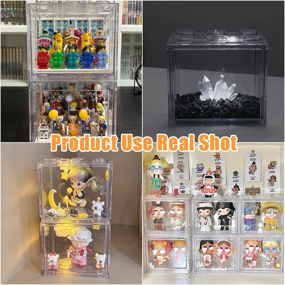Ouliget Acrylic Display Case for Collectibles Action Figure Figurine,Building Blocks Stackable Clear Display Case,Blind Box Storage Container, 2 Pack