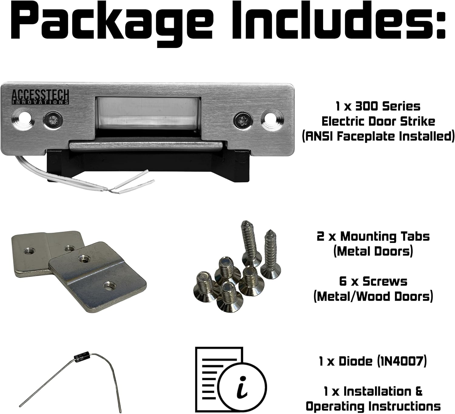 Heavy Duty Electric Strike Door Lock ANSI Standard Access Control System | 2,200+ LBS | Fail-Secure/Fail-Safe Adjustable | 12VDC Input Voltage | AccessTech Innovations | Model: 300