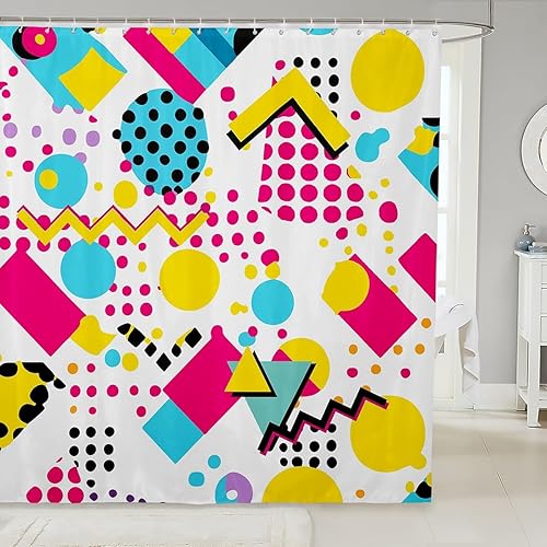 Memphis - Cortina de ducha geométrica para niños de los años 80 y 90, cortina de baño Memphis Setative Retro Fashion Style Cortina de baño colorida