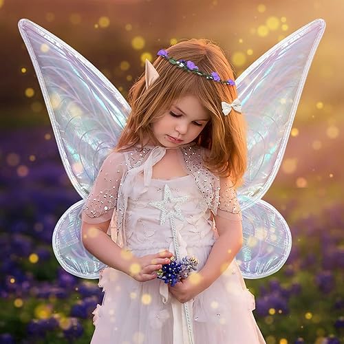 Vista 4 de 7PCS Fairy Wings Dress Up,Sparkling Sheer Wings Butterfly Fairy Halloween Costume Angel Wings for Kids Girls Women