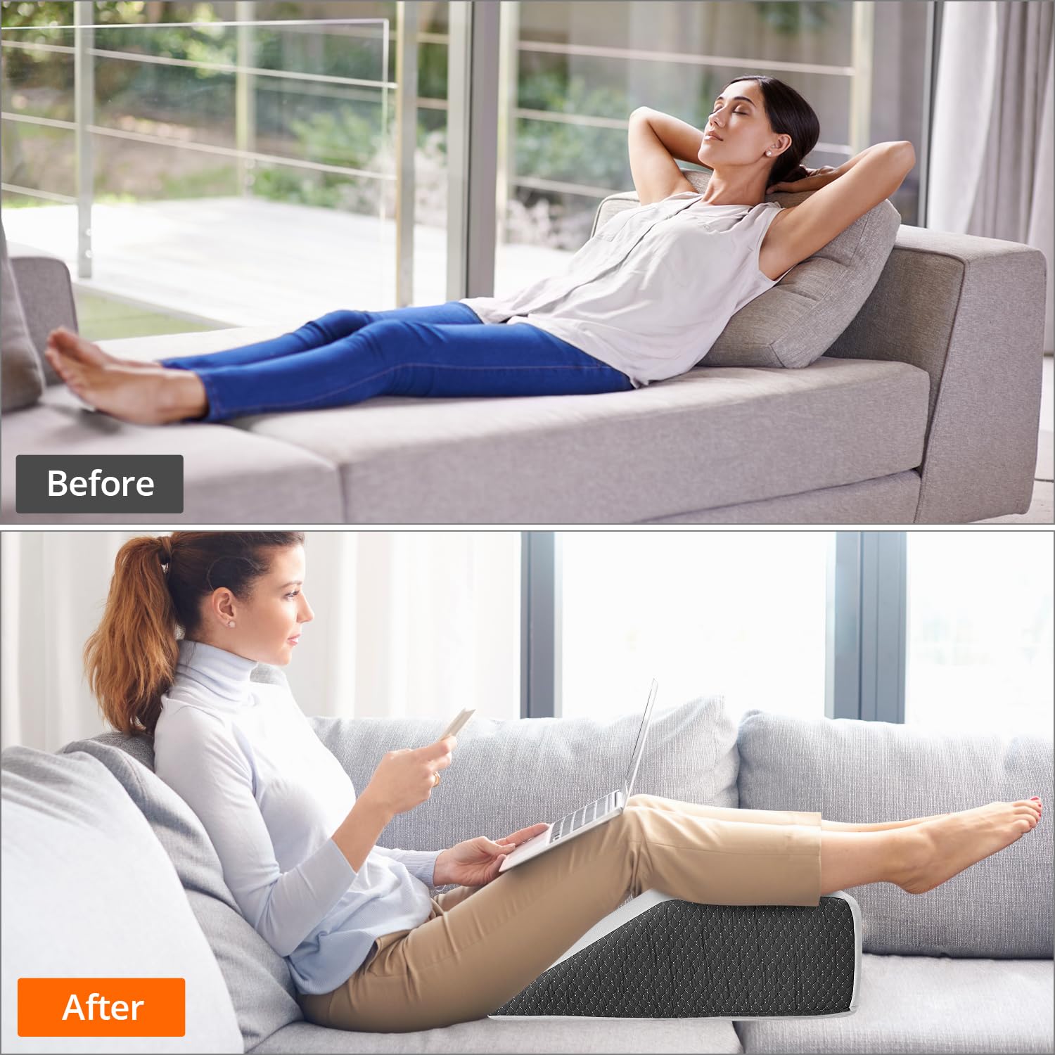 QWORK® Almohada para piernas, 61x51x20CM ergonómica cuña elevar piernas, cojin piernas Dormir de Espuma viscoelástica