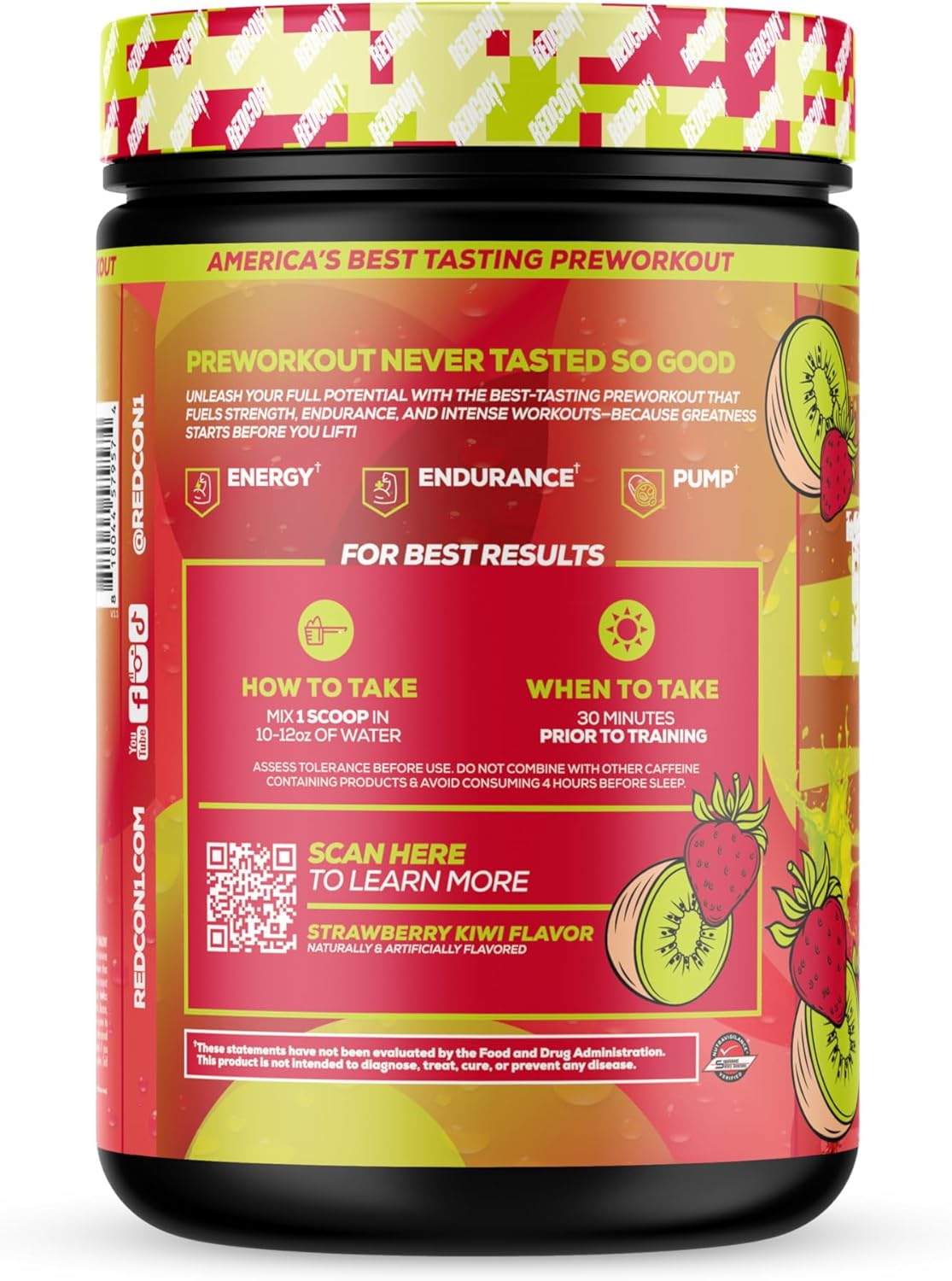 REDCON1 Total War Reloaded Pre Workout, Strawberry Kiwi - Creatine, Beta Alanine + L-Citrulline Malate Keto Friendly for Men & Women with 350mg of Caffeine - Fast Acting (30 Servings)