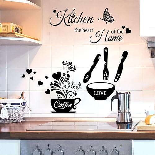 Calcomanías de pared para cocina, comedor, citas inspiradoras, calcomanías de decoración de pared, color negro, monótono, papel tapiz para despegar