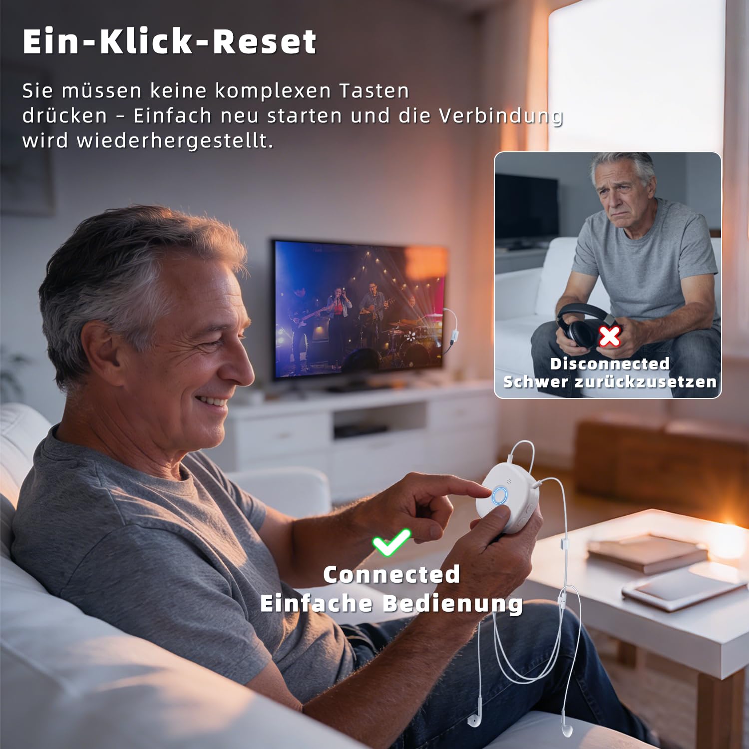 Holdsound HSD100 TV Kopfhörer Kabellos, Funkkopfhörer Kabellos für TV mit USB-Sender, Nackenbügel-Design, Plug-and-Play, Hohe Tonklarheit, 30 m Reichweite, 15 Stunden